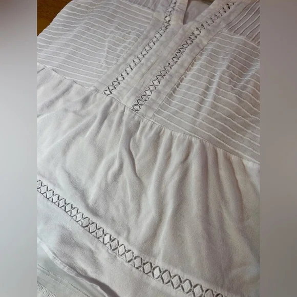 PALE SKY Women’s White Keyhole Cap Sleeve Peplum Crochet Top Wth Tank Boho Indie - Picture 3 of 7